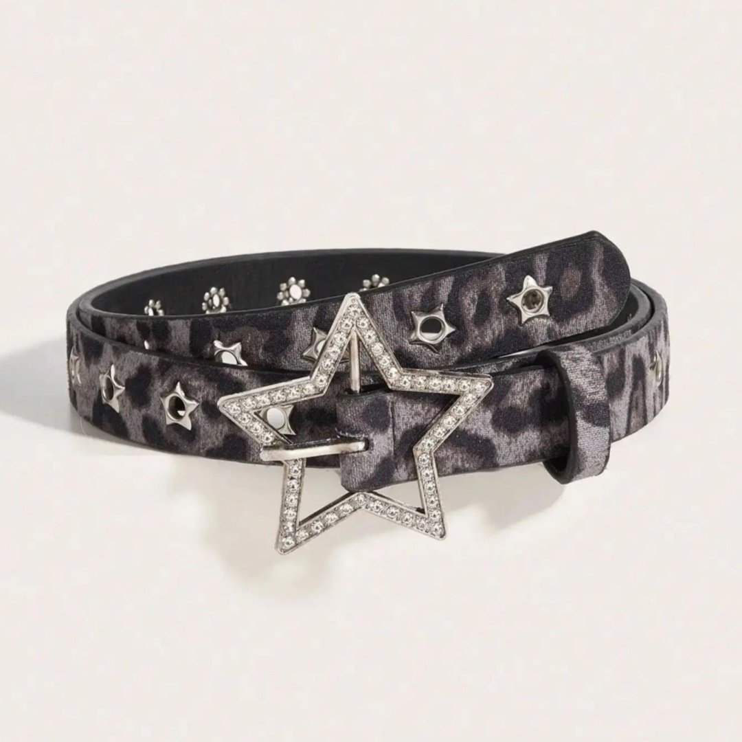 Belt with Star Rivet Detail - Black & Beige Options