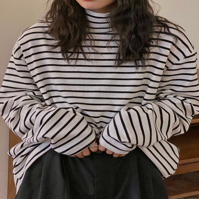 Women's Loose Striped Long-Sleeve T-Shirt