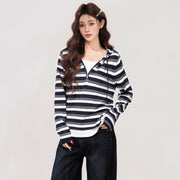 Chic Striped Fake Two-Piece Hooded Long-Sleeve Top