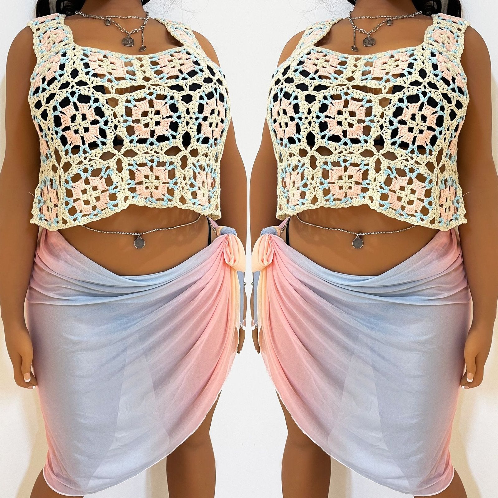 Plus-size Halter Top for Women - Elegant Crochet Short Top