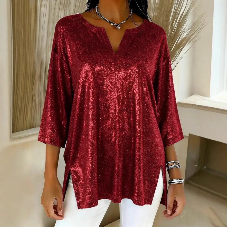 Women's Shiny Sequin Christmas Long Sleeve Top