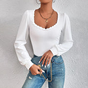 Women's V-Neck Puff Sleeve Slim Fit Tee