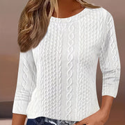 Women's Striped Cropped Sleeve Round Neck Blouse