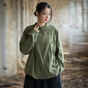 New Chinese Style Linen Cotton Tie-Dye Frog Button Top