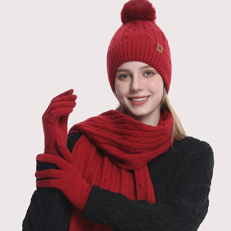 Stay Warm Riding Set: Knitted Hat, Scarf, Gloves for Women