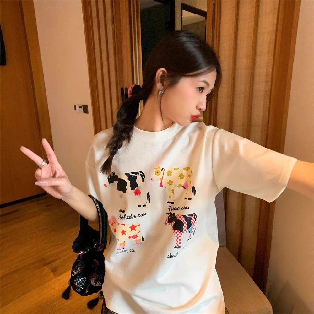 Retro Cartoon Print Loose Top for Women