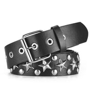 Wide Punk-style Leather Belt with Metal Buckle