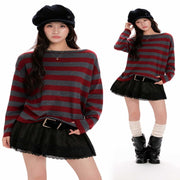 Cozy Red Striped Long-Sleeve Knit Sweater