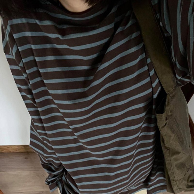 Vintage Striped Long-Sleeve Casual Base Layer Top