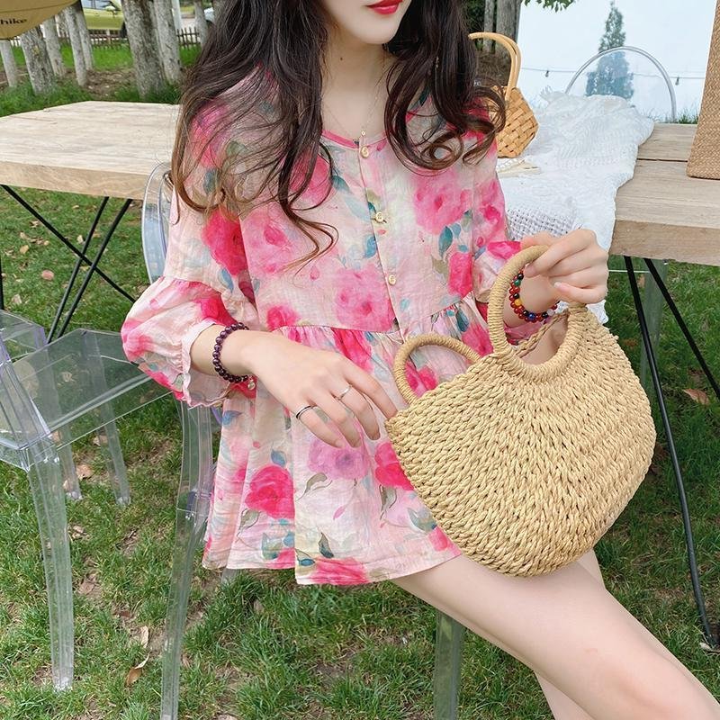 Vintage Puff-Sleeve Doll-Collar Summer Blouse