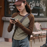 Women's Striped Slim Fit Long-Sleeve Base Layer Top