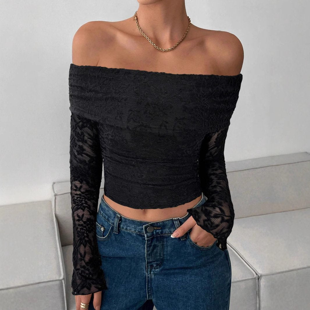 Elegant Off-Shoulder Slim-Fit Long-Sleeve Top