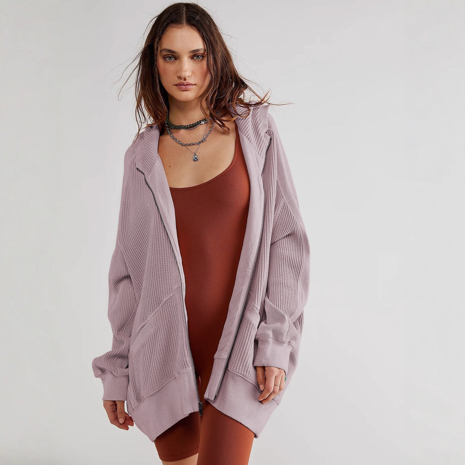 Cozy Waffle Knit Cardigan Women's Hoodie