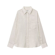 Chic Striped Lapel Long-Sleeve Shirt for Women