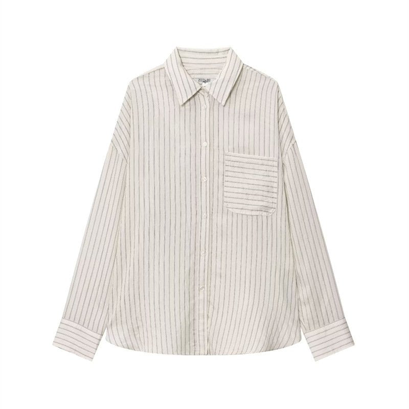 Chic Striped Lapel Long-Sleeve Shirt for Women