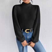 Elegant Lantern Sleeve Brushed Knit Top