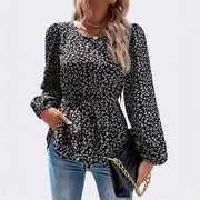 Elegant V-Neck Printed Belted Women's T-Shirt