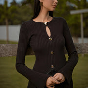 Elegant French Hollow-Out Knit Top for Chic Commuting