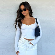 Slim-Fit Solid Long-Sleeve Crop Top