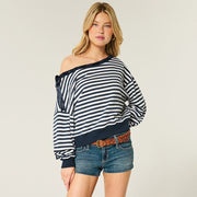 Women's Casual Off-Shoulder Striped Long-Sleeve Top