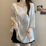Vintage Jacquard Blouse with Chinese-Style Buttons