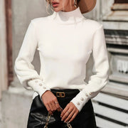 Elegant High-Neck Button Knit Sweater for Women