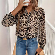 Chic Leopard Print Long-Sleeve Loose Blouse