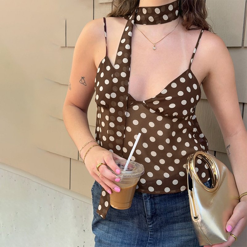 Sexy Polka-dot Camisole with Complimentary Ribbon