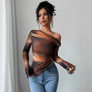 Stylish Tie-Dye Asymmetrical Long-Sleeve Top