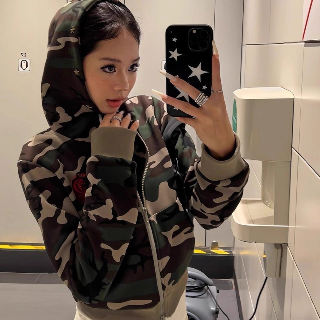 Women's Camo Hoodie Short Coat