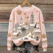 Cozy Christmas Crew-neck Patterned Top