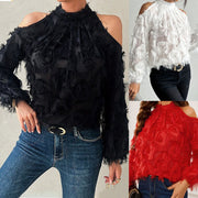 Chic French Off-Shoulder Fringed Blouse