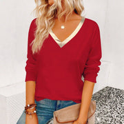 Chic V-Neck Casual Long-Sleeve Solid Top