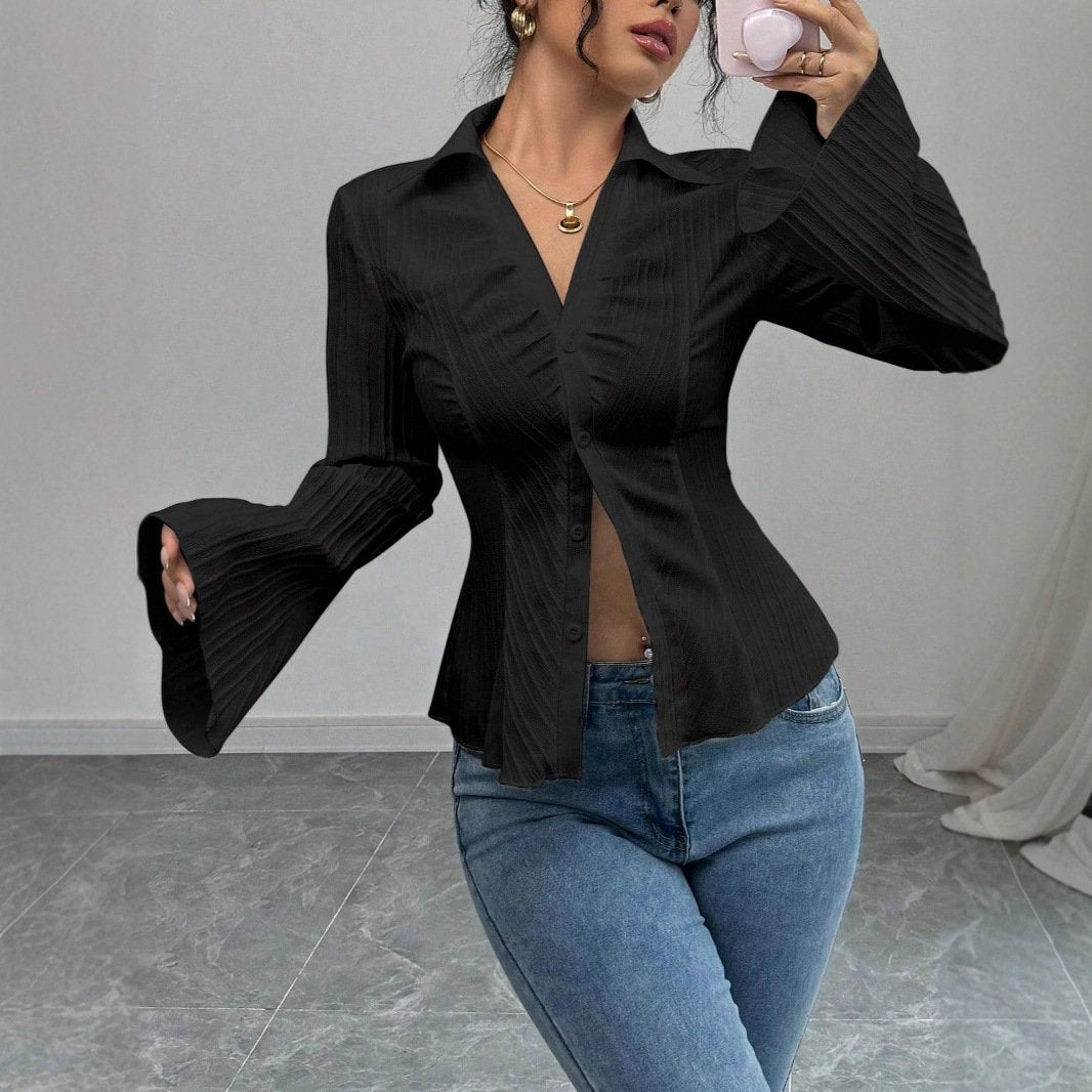 Elegant V-Neck Striped Blouse for Women