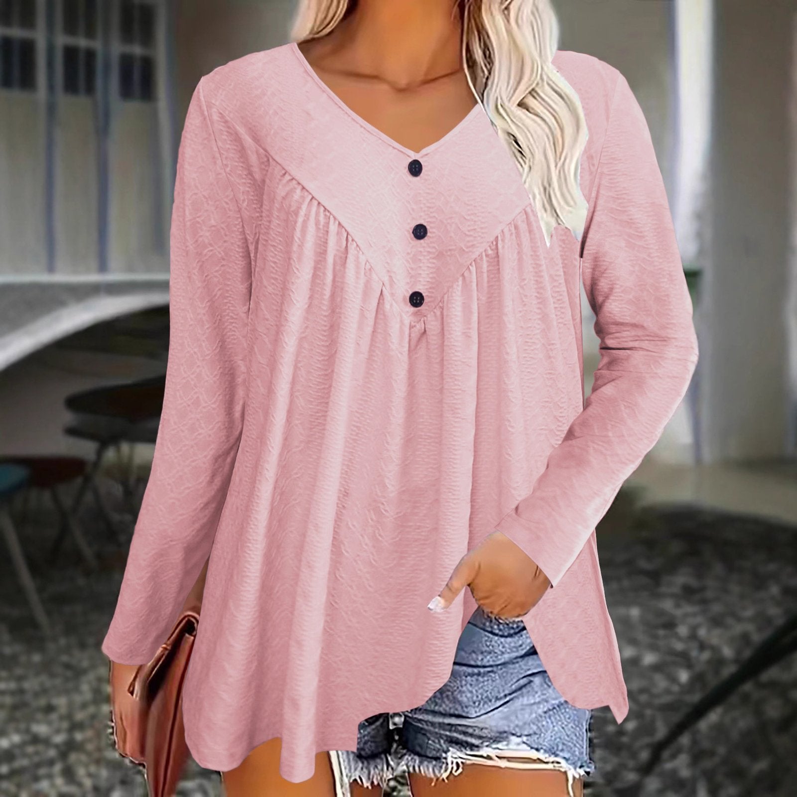 Women's Plus Size V-Neck Long Sleeve Casual Top