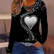 Chic Heart V-Neck Long Sleeve Women's Casual Top