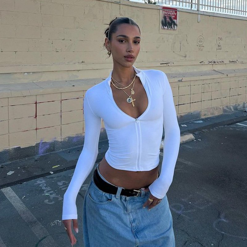 Women's Mock Neck Zip-Up Cropped Cardigan Top