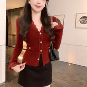 Elegant Lace V-Neck Cardigan with Gold Buttons