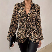 Chic Printed Lace-Up V-Neck Long-Sleeve Blouse