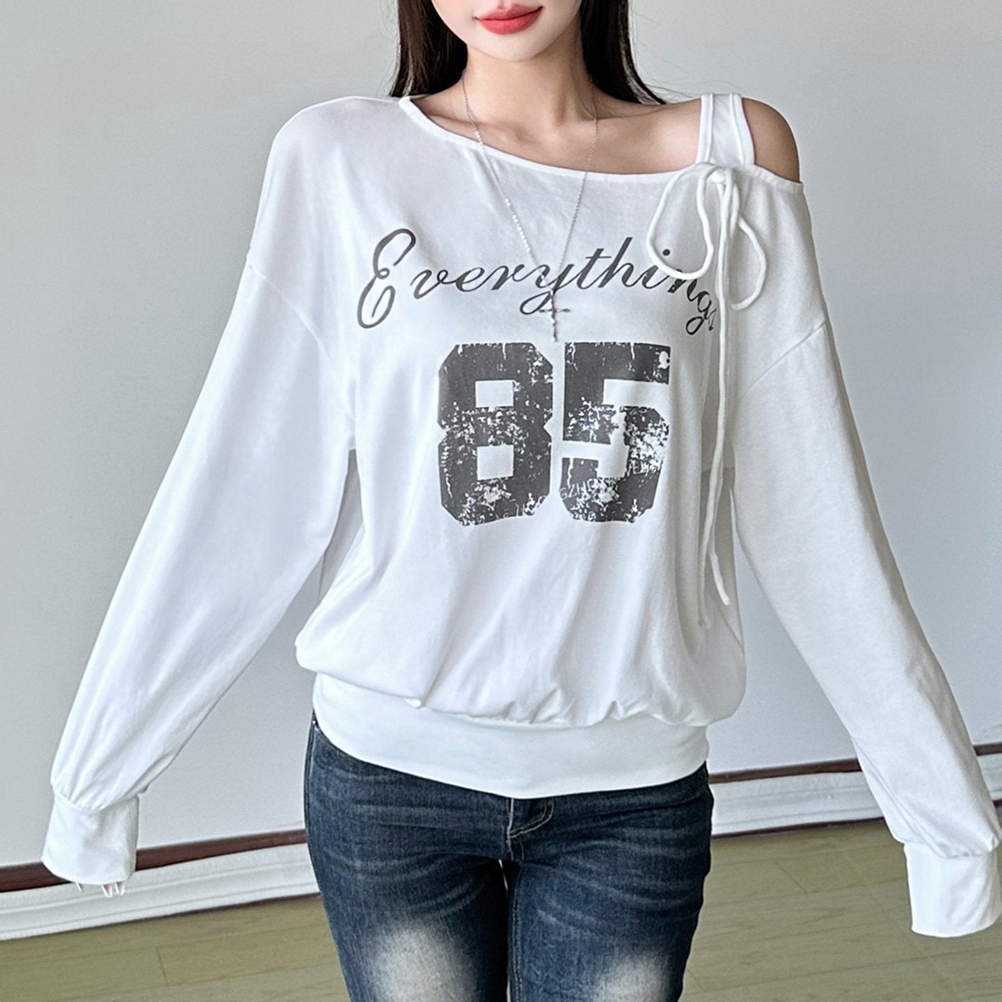 Asymmetrical Off-Shoulder Loose Cotton T-Shirt