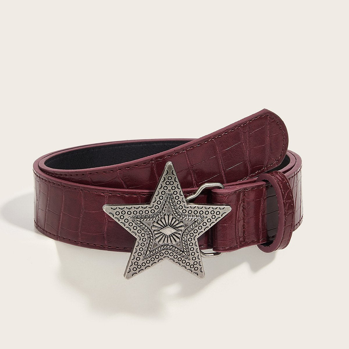 Personalized Black Waist Belt with Hexagram Buckle