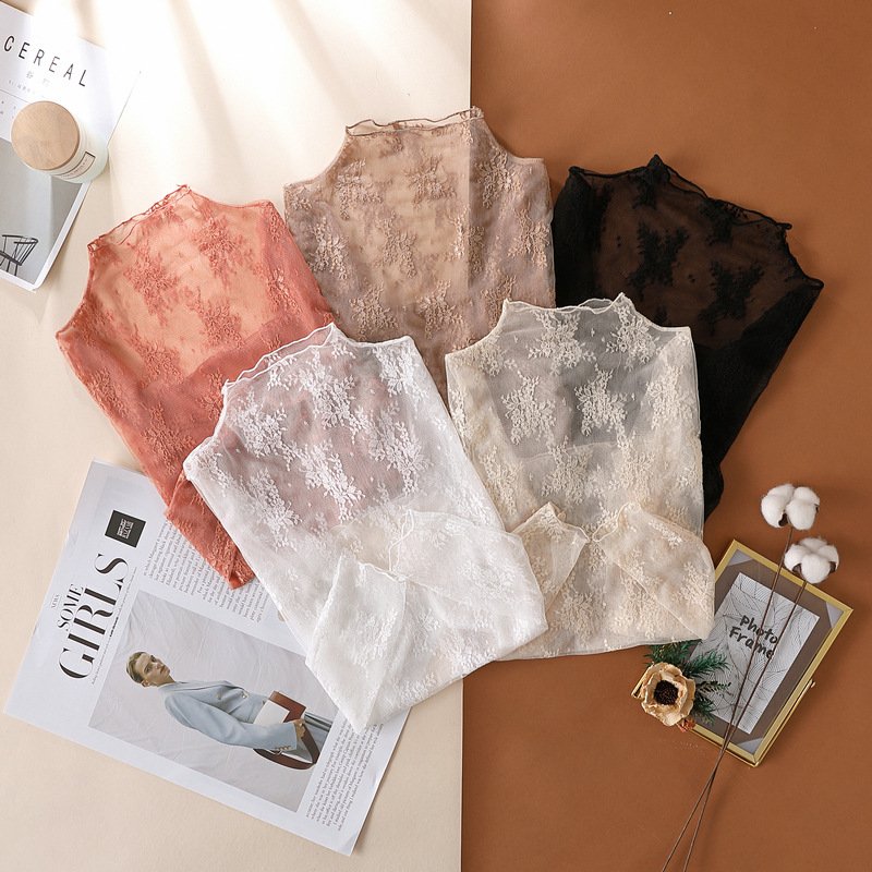 Women's Slim-Fit Mock Neck Mesh Long-Sleeve Top