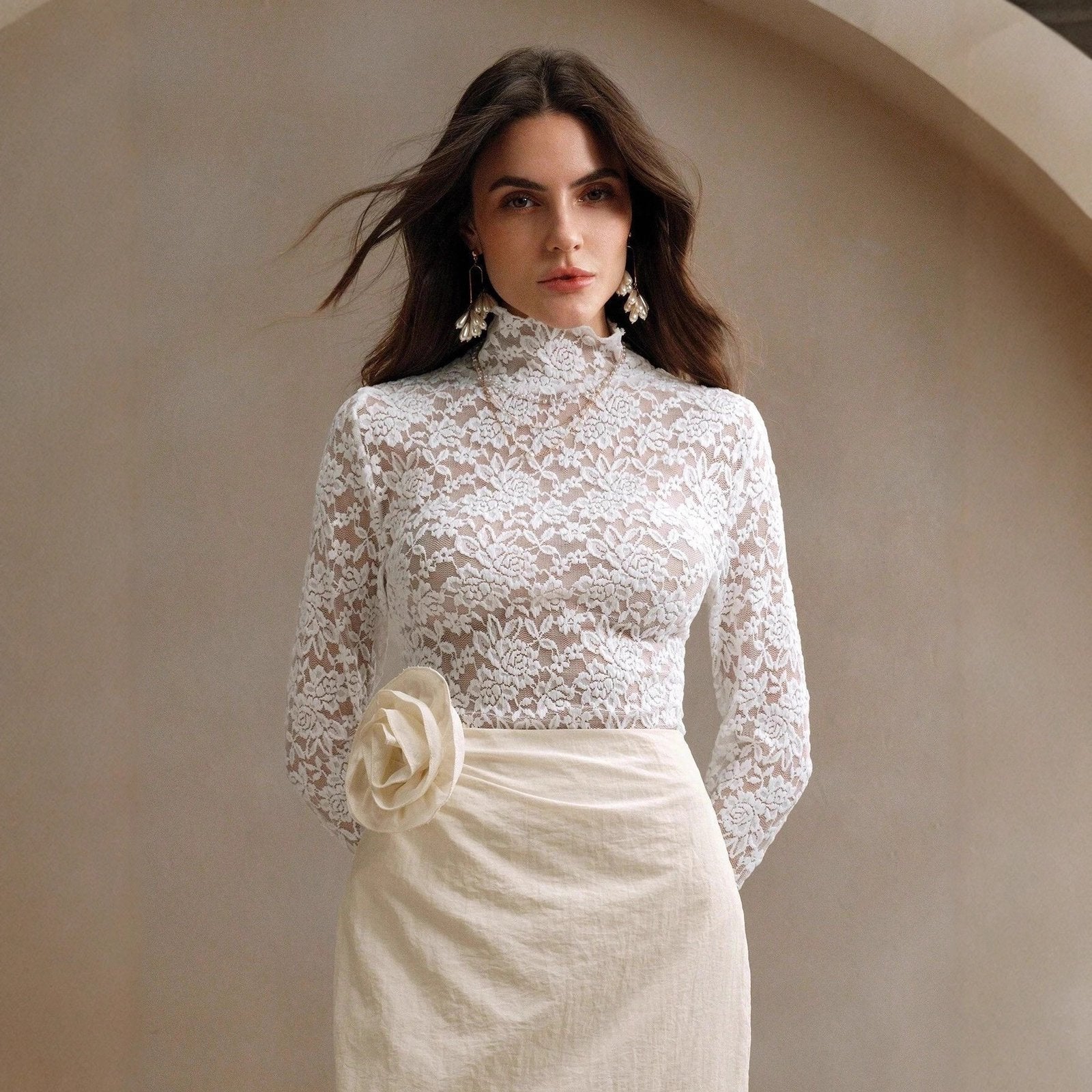 Chic French Lace Long-Sleeve Floral Top