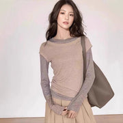 Elegant Faux Two-Piece Long Sleeve Slim Fit Top