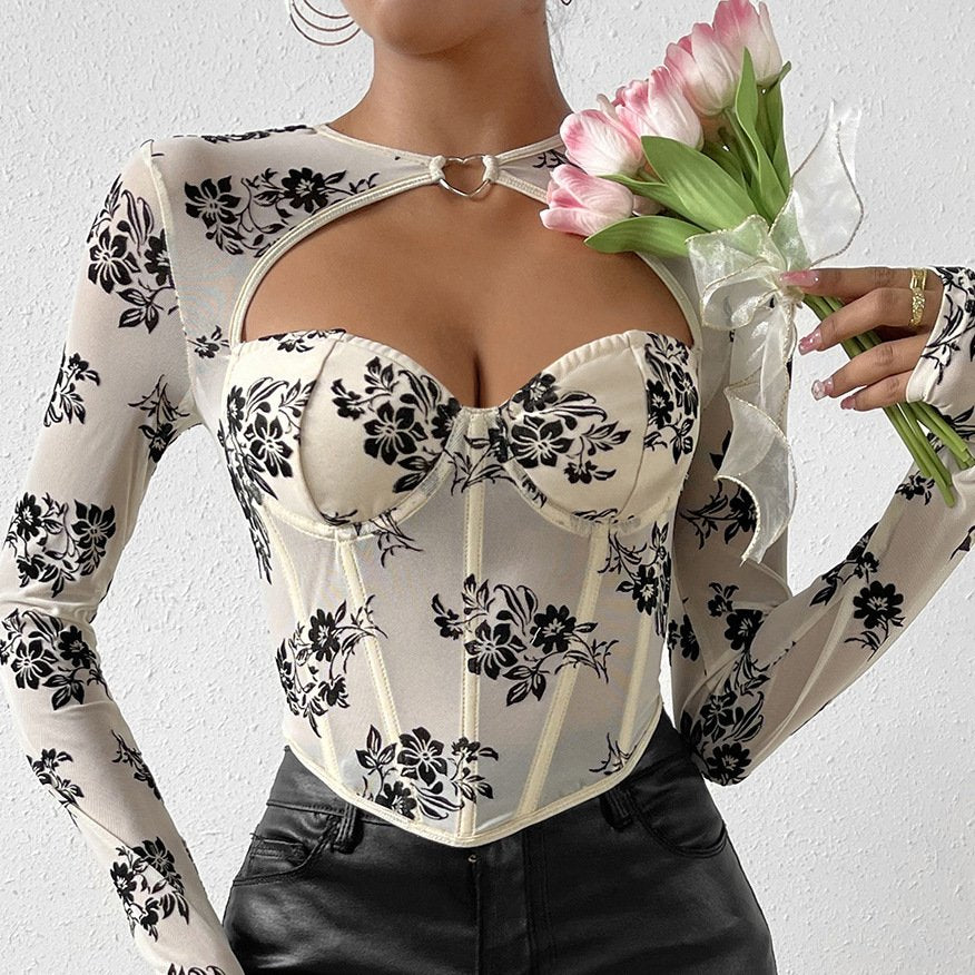 Sexy Low-Cut Cutout Long Sleeve Top