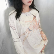 Snow Girl Edelweiss Cartoon Long Sleeve Loose Tee
