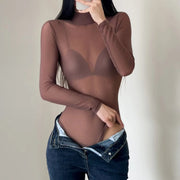 Sheer Mesh Long-Sleeve Jumpsuit