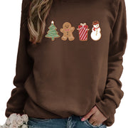 Festive Snowman & Gingerbread Print Casual Holiday Sweater