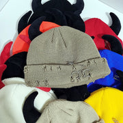 Casual Knitted Wool Hat with Devil Ear Pins