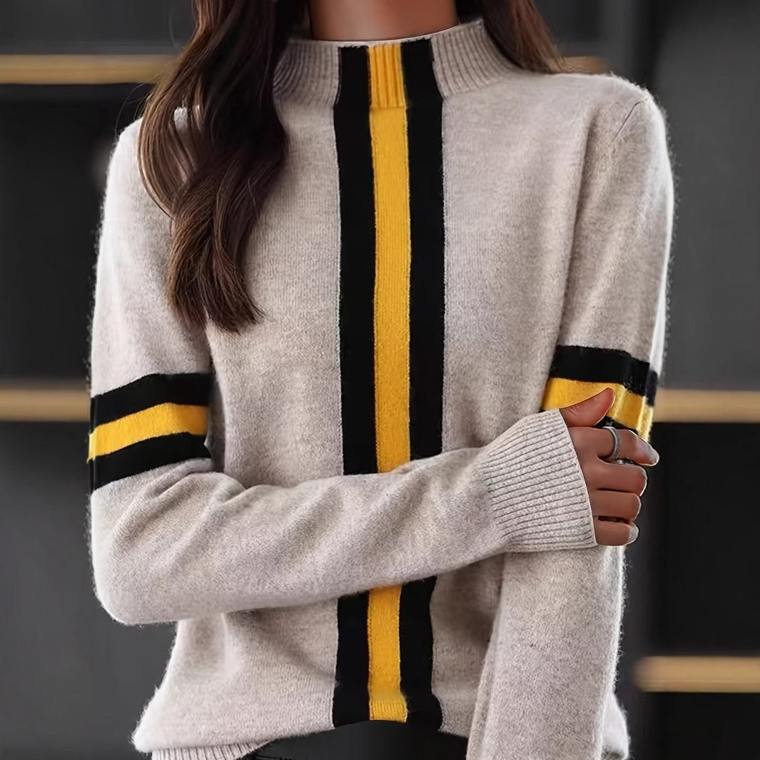 Chic Color-Block Knit Sweater for Women
